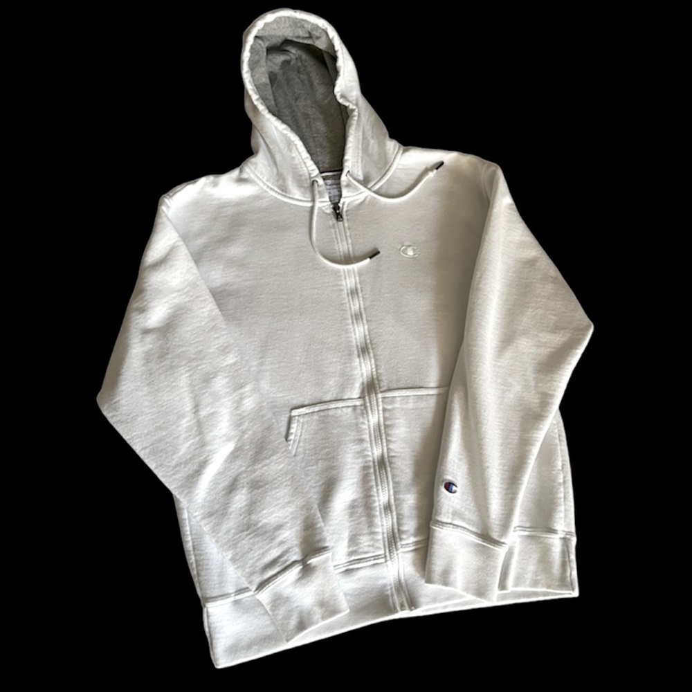 Champion Bright White Mens Medium Zip Up Hooded Sweatshirt Hoodie